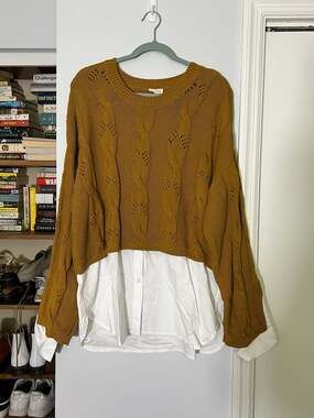 Pilcro by Anthropologie Cable Knit Twofer Layered Sweater in Mustard Yellow